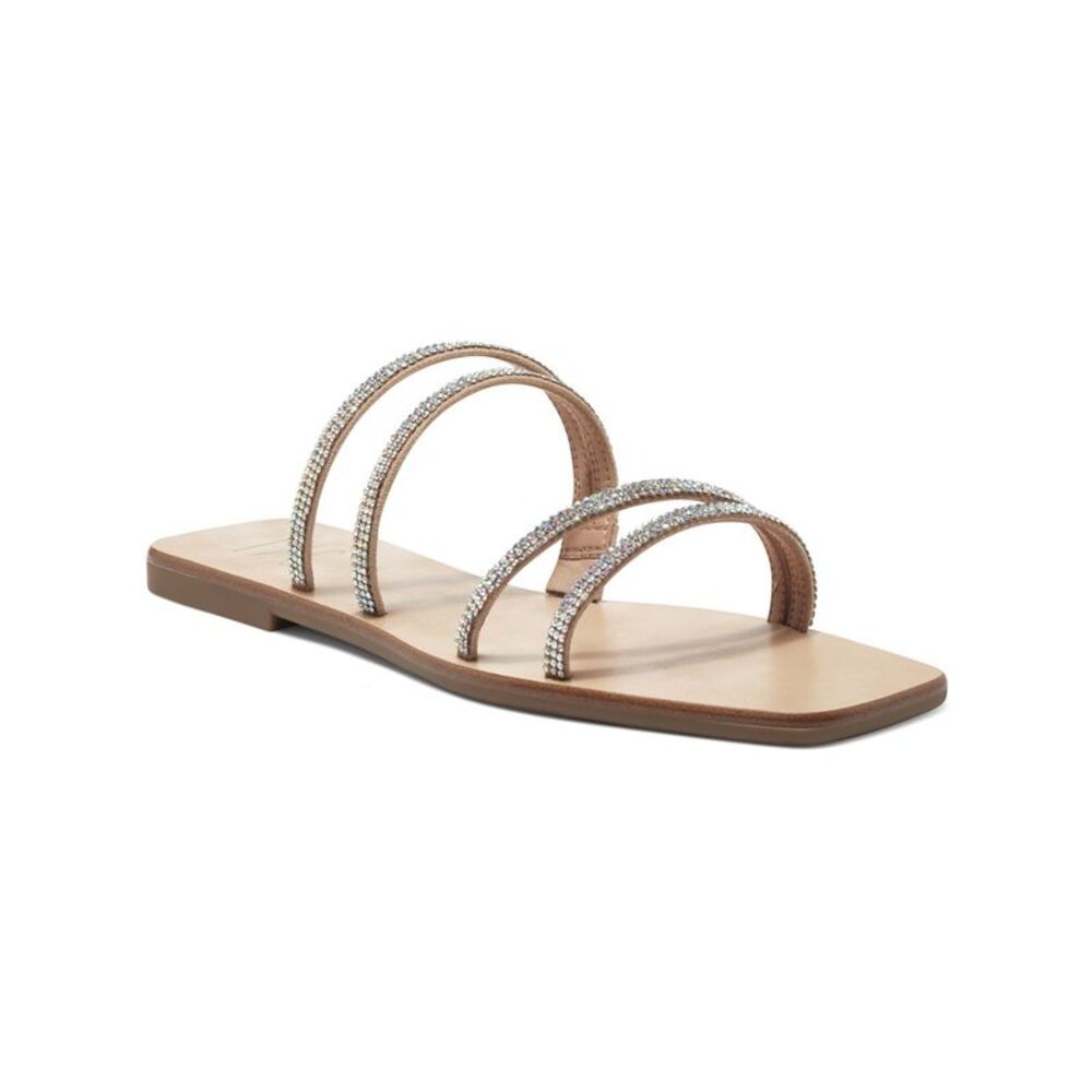INC Womens Beige Rhinestone Detail Piera Square Toe Slip On Slide Sandals 6 M